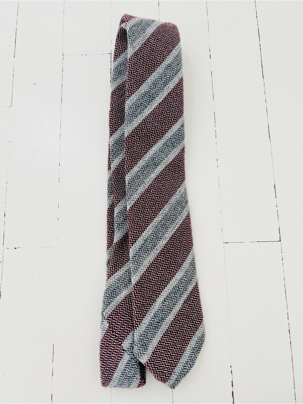 Suitsupply Burgundy and Gray Striped Tie